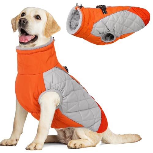 AOFITEE Hundemantel, warme Hundejacke, Wintermäntel, reflektierender Rollkragen, Fleece-Weste mit integriertem Geschirr, wasserdicht, winddicht, Schneeanzug für kleine, mittelgroße und große Hunde, von AOFITEE