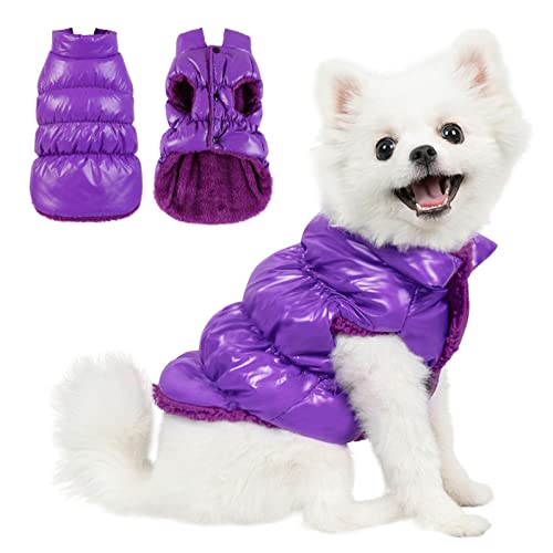 AOFITEE Hundemantel, wasserdichte Hundejacke, Winter Hundemäntel für kleine Hunde, Fleece Hund Schneeanzug Warme Hund Puffer Jacke, Gemütliche Haustier Winterweste, Lila, M von AOFITEE