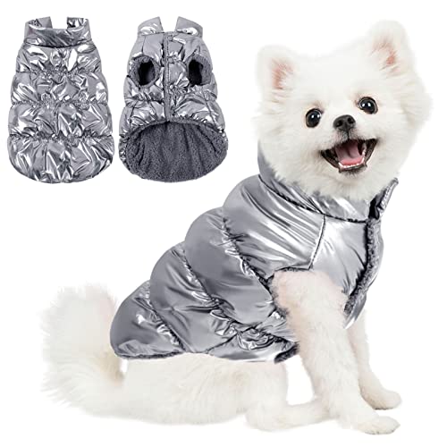 AOFITEE Hundemantel, wasserdichte Hundejacke, Winter Hundemäntel für kleine Hunde, Fleece Hund Schneeanzug Warme Hund Puffer Jacke, Gemütliche Haustier Winterweste, Silber, 2XL von AOFITEE