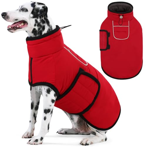 AOFITEE Hundemantel für Große Hunde, Warme 2XL Hundejacke Hundemantel, Rollkragen-Hundefleecejacke mit Geschirr, Wasserabweisende Hundeschneejacke winddichter Hundeschneeanzug für Golden Retriever von AOFITEE