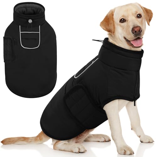 AOFITEE Hundemantel für Große Hunde, Warme 2XL Hundejacke Hundemantel, Rollkragen-Hundefleecejacke mit Geschirr, Wasserabweisende Hundeschneejacke winddichter Hundeschneeanzug für Golden Retriever von AOFITEE