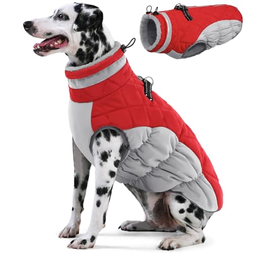 AOFITEE Hundemantel für extra große Hunde, Warme Rollkragen-Hundewinterjacke mit Eingebautem Geschirr, Wasserdichter Hundekissenmantel für Große Hunde, Hundemantel Warmer Schneeanzug von AOFITEE