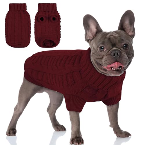 AOFITEE Hundepullover, gestrickter Pullover für kleine Hunde, Rollkragenpullover für kaltes Wetter, dick, warm, Weihnachtspullover, Wintermantel, klassisches einfarbiges Sweatshirt für kleine, von AOFITEE