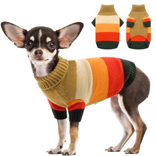 AOFITEE Hundepullover für kleine Hunde, Größe XS, für Mädchen und Jungen, dehnbarer Rollkragenpullover für kleine Hunde, warm, Größe XS, für Yorkie, Chihuahua, Teetasse (Braun, XS) von AOFITEE