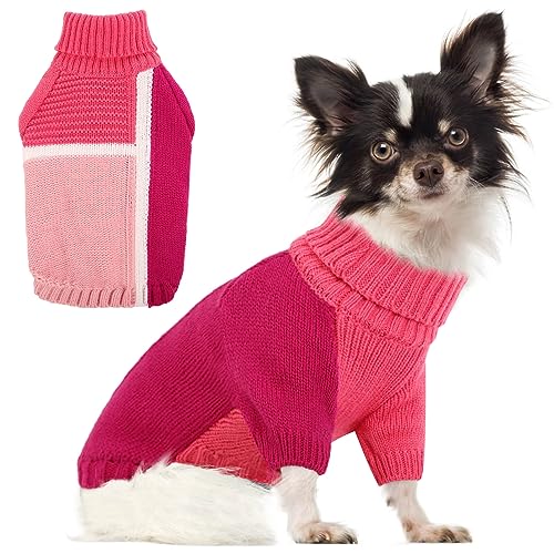 AOFITEE Hundepullover für kleine Hunde, Kaltwetter Rollkragen Hund Strickwaren, Schicker Patchwork Hundepullover Sweater, Warme Winter Gestrickte Hundekleidung für Hunde Mädchen Jungen Katzen, Hund von AOFITEE