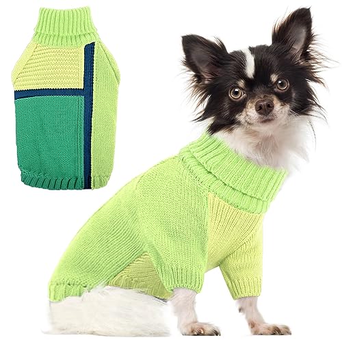 AOFITEE Kleiner Hundepullover, Weihnachtspullover für kleine Hunde, Rollkragen-Hundestrickwaren, schicker Patchwork-Hundepullover, warmer Winter-Strickpullover für Hunde, Mädchen, Jungen, Katzen, von AOFITEE