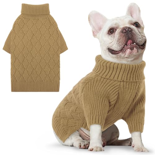 AOFITEE Kleiner Hundepullover, Hundepullover für kleine Hunde männlich, Hund Winterpullover Mädchen Junge, kleiner Hund Halloween Pullover, klassischer Zopf-Rollkragen-Urlaubs-Strickwaren für Mops von AOFITEE