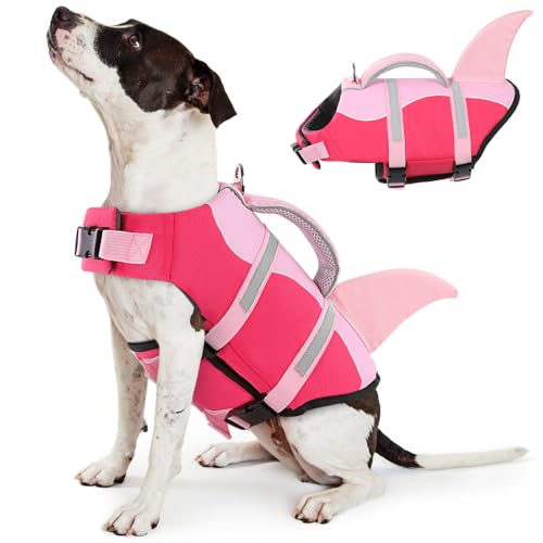 AOFITEE Hundeschwimmweste, Hundeschwimmweste zum Schwimmen, hohe Flotation Hundeschwimmwesten mit Rettungsgriff, reflektierende Französische Bulldogge Schwimmweste, Haifischflosse Hundeschwimmweste von AOFITEE