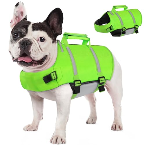 AOFITEE Hundeschwimmweste, Ripstop-Hundeschwimmweste zum Schwimmen mit hoher Schwimmfähigkeit, reflektierender Hunde-Badeanzug Schwimmweste mit Rettungsgriff und Reißverschluss, Hundeschwimmweste für von AOFITEE