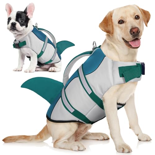AOFITEE Hundeschwimmweste groß, Hundeschwimmweste zum Schwimmen, Schwimmweste mit Rettungsgriff und reflektierendem Streifen, Hundeschwimmweste Hai, Hundeschwimmweste für kleine, mittelgroße und große von AOFITEE