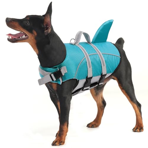 AOFITEE Hundeschwimmweste zum Schwimmen, Hai Hundeschwimmweste für kleine Hunde, verstellbare Hundeschwimmweste mit Rettungsgriff und hohem Auftrieb, reflektierende Welpen-Schwimmweste Lifesaver für von AOFITEE