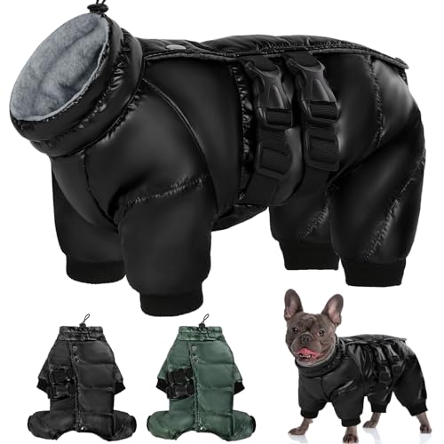 AOFITEE Kleiner Hund Wintermantel, Ganzkörper Hundemäntel für kaltes Wetter Warme Fleece Rollkragen Hundejacke, Verstellbarer Vierbeiner Hundemantel Hundeschneejacken für kleine mittlere Hunde von AOFITEE