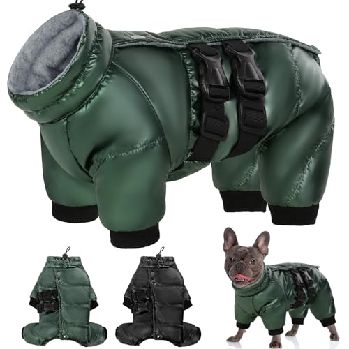 AOFITEE Kleiner Hund Wintermantel, Ganzkörper Hundemäntel für kaltes Wetter Warme Fleece Rollkragen Hundejacke, Verstellbarer Vierbeiner Hundemantel Hundeschneejacken für kleine mittlere Hunde von AOFITEE