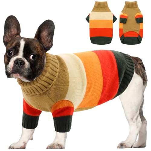 AOFITEE Mittelgroßer Hundepullover für mittelgroße Hunde, Jungen, Mädchen, Rollkragenpullover für mittelgroße Hunde, brauner Hundepullover für Boston Terrier, Französische Bulldogge (Braun, M) von AOFITEE