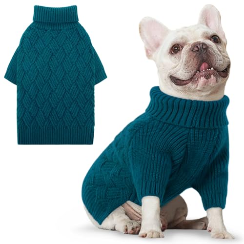 AOFITEE Pullover für kleine Hunde, Hundepullover für kleine Hunde, Winterpullover für Mädchen und Jungen, Halloween-Pullover, klassischer Rollkragenpullover, Strickwaren für Mops, Dackel (Größe S) von AOFITEE