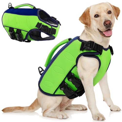 AOFITEE Ripstop Hunde Rettungsweste für Kleine Mittel Große Hunde, Reflektierend Schwimmweste Hund für Schwimmen Bootfahren, Einstellbar Hundeschwimmwestemit Rettungsgriff und überragendem Auftrieb von AOFITEE