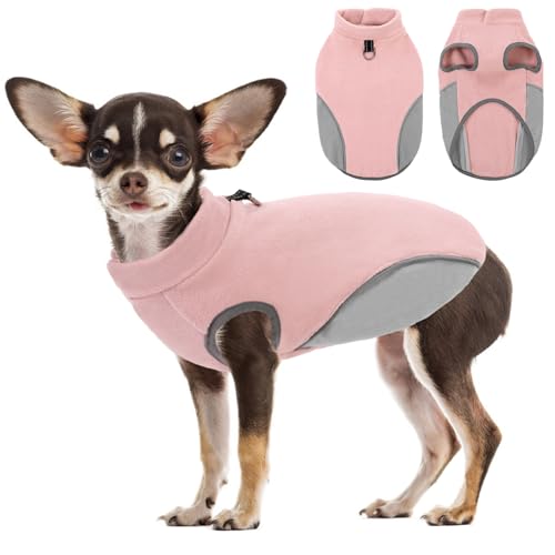 AOFITEE WAM Fleece-Hundepullover für kleine Hunde, Mädchen, Jungen, dehnbarer Herbst-Hundepullover, Fleece-Hundeweste, Hunde-Sweatshirt für Yorkie, Teetasse, Chihuahua, Rosa, Größe S von AOFITEE