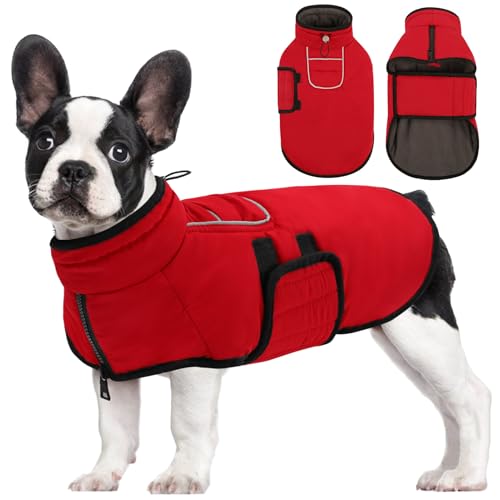 AOFITEE Hundemantel für Mittelgroße Hunde, Warme Hundewinterjacke mit Eingebautem Geschirr, Reflektierender Hundemantel Schneeanzug für den Winter, wasserdichte Hunde-Pufferjacke für Boston Terrier von AOFITEE