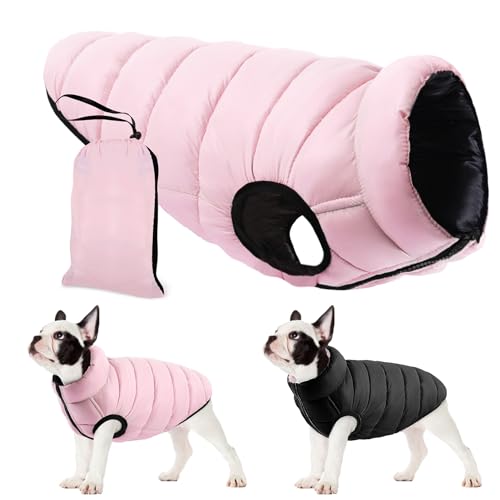 AOFITEE Wendbarer Hundemantel, wasserdichte Hundejacke mit Loch für die Leine, leichte, tragbare Hunde-Pufferjacken, warmer Reißverschluss, Hunde-Schneejacke, Wintermäntel für kleine und mittelgroße von AOFITEE