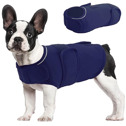 AOFITEE Winddichte Hundeweste, Nachtreflektierende Hundejacke Dehnbarer Rollkragen-Hundemantel, Taille Einstellbar Hund Sweatshirt Warme Hundemäntel für kleine mittelgroße große Hunde, Marineblau S von AOFITEE