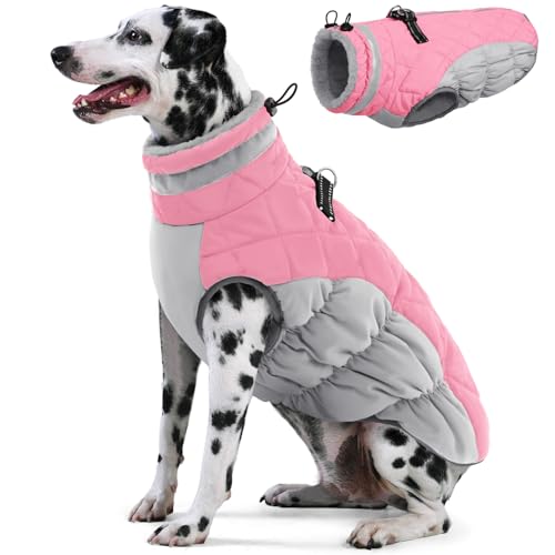 AOFITEE Winter Dog Coat Warm Fleece Dog Jacket for Cold Weather, Reflective Zip Up Puppy Dog Snowproof Vest with Leash Ring, Outdoor Pet Sweater Snowsuit Apparel for Small Medium Large Dogs, Pink 2XL von AOFITEE