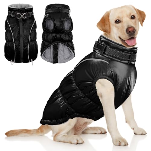 AOFITEE Winter-Hundemantel, warme Fleece-Hundejacke mit Geschirr, eingebauter reflektierender Rollkragen-Hundemantel, Reißverschluss hinten, kaltes Wetter, wasserdichte Hunde-Schneejacke für kleine, von AOFITEE