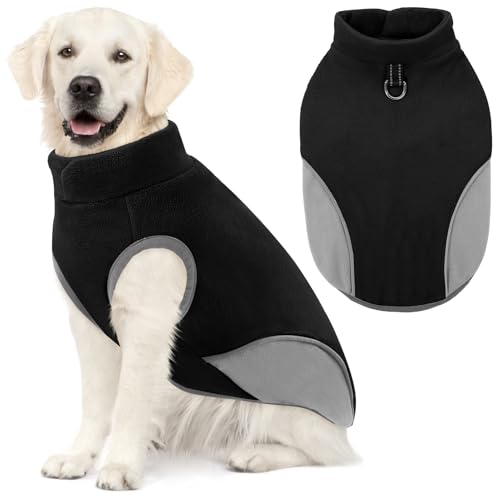 AOFITEE XXL-Hundepullover, Fleecepullover für große Rassen, Stretcht Weihnachtspullover für große Hunde, warme Fleece-Weste mit D-Ring für die Leine, Pullover für Golden Retriever, Weimar, Schwarz, von AOFITEE