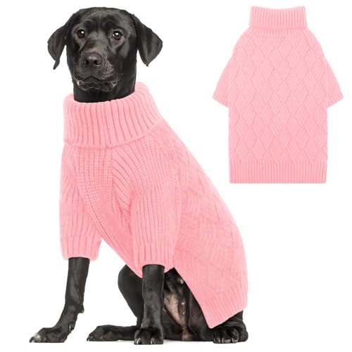 AOFITEE XXL-Hundepullover, Hundepullover für große Hunde, Halloween-Pullover, Rollkragenpullover für große Hunde, solider Hunde-Winterpullover für Golden Retriever, Labrador, Dobermann (Rosa, XXL) von AOFITEE