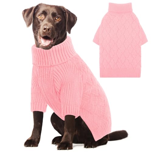 AOFITEE XXL-Hundepullover, Hundepullover für große Hunde, Halloween-Pullover, Rollkragenpullover für große Hunde, solider Hunde-Winterpullover für Golden Retriever, Labrador, Dobermann (Rosa, XXL) von AOFITEE