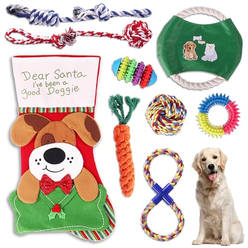 AOITMZAY 9er-Pack Weihnachtsstrumpf für Hunde mit Hundespielzeug, Kauspielzeug für Welpen, Leckerli-Ball und quietschendes Welpenspielzeug für zahnende kleine Hunde. von AOITMZAY