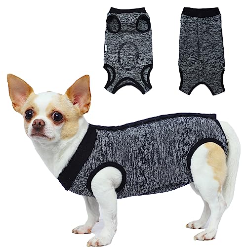 AOKAZI Cambridge Chirurgischer Genesungsanzug, kleine Teetasse, für Hunde, Chihuahua, Yorkie, Welpen, Katzen, Kleidung für medizinische Haustiere, Schwarz / Grau, Größe XXXS von AOKAZI