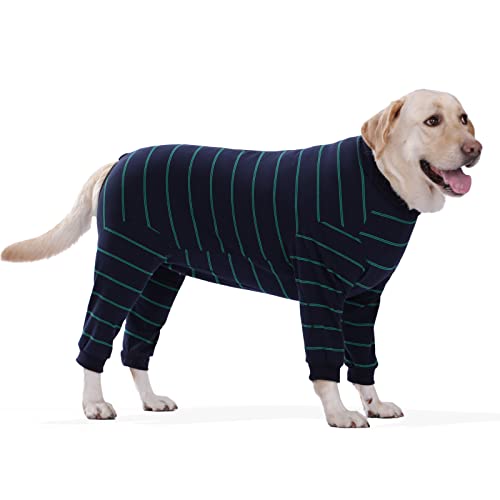 AOKAZI Hunde-Recovery Suit, Großer Mittlerer Haustier-Einteiler Body zum Ausfallen, Verhindert Lecken, Wundschutz, Kegel-Alternative, Hundehemd-Pyjama (Blau, Large) von AOKAZI