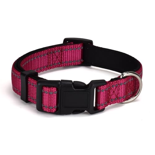 AOKLANT reflektierendes Nylon-Hundehalsband, Komfortabel gefüttert mit Nylon-Halsband, Einstellbare Größen & Farben, Ideal für Se, mittlere & Le Hunde, Rose, S von AOKLANT