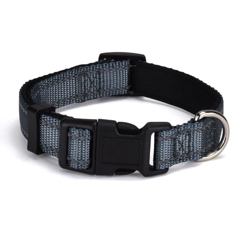 AOKLANT reflektierendes Nylon-Hundehalsband, Komfortabel gefüttert mit Nylon-Halsband, Einstellbare Größen & Farben, Ideal für Se, mittlere & Le Hunde, Grau, L von AOKLANT