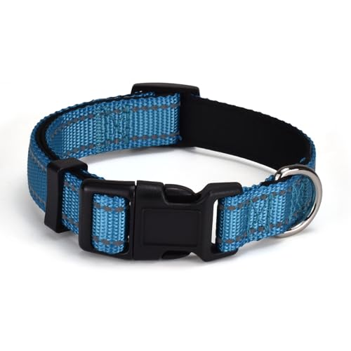 AOKLANT reflektierendes Nylon-Hundehalsband, Komfortabel gefüttert mit Nylon-Halsband, Einstellbare Größen & Farben, Ideal für Se, mittlere & Le Hunde, Himmelblau, L von AOKLANT