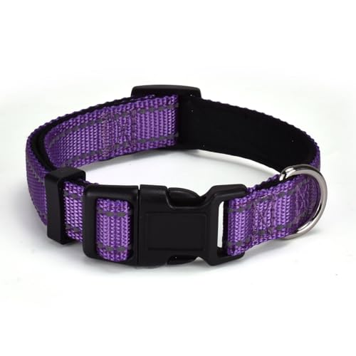 AOKLANT reflektierendes Nylon-Hundehalsband, Komfortabel gefüttert mit Nylon-Halsband, Einstellbare Größen & Farben, Ideal für Se, mittlere & Le Hunde, Lila, M von AOKLANT