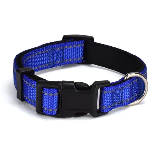 AOKLANT reflektierendes Nylon-Hundehalsband, Komfortabel gefüttert mit Nylon-Halsband, Einstellbare Größen & Farben, Ideal für Se, mittlere & Le Hunde, Marineblau, L von AOKLANT