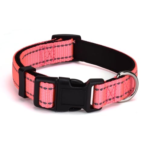 AOKLANT reflektierendes Nylon-Hundehalsband, Komfortabel gefüttert mit Nylon-Halsband, Einstellbare Größen & Farben, Ideal für Se, mittlere & Le Hunde, Rosa, S von AOKLANT