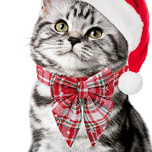 AOKLEY Katzenschleifenhalsband | Weihnachts-Schnalle-Katze-Karohalsbänder mit D-Ring,Haustierzubehör mit weihnachtlichem Schneeflockenmuster, niedliches, weiches, kleines, mittelgroßes und großes von AOKLEY