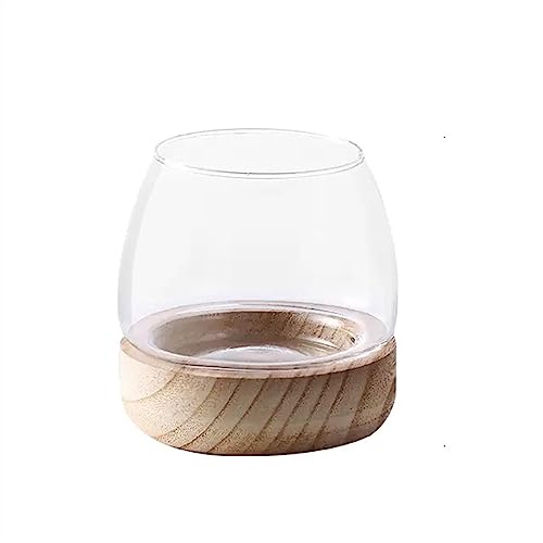 Aquarium Aquarium, klares Glas, rundes Aquariumbecken mit Holzsockel, ökologisches Aquarium, Zierfische, spezielles einfaches Aquarium for kleine Aquarien Desktop-Aquarium (Size : L) von AOKLEY