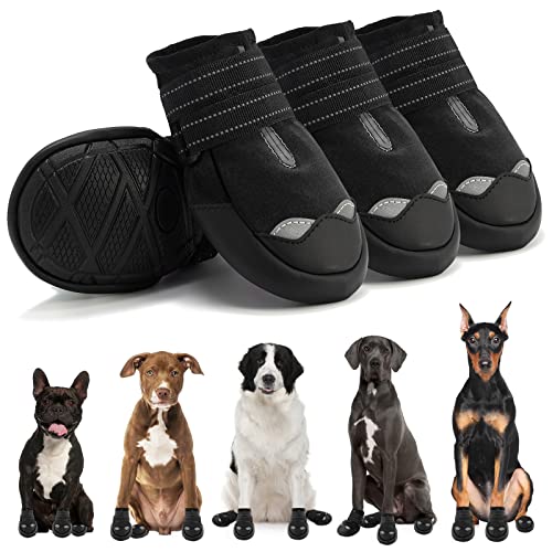 AOKOWN 4 Stück Hundestiefel, reflektierendes Netzgewebe, wasserdichte Hundestiefel/Haustier-Regenstiefel/Hunde-Outdoor-Schuhe, für mittelgroße und große Hunde (schwarz, Größe 3 (3.152.35/LW)) von AOKOWN