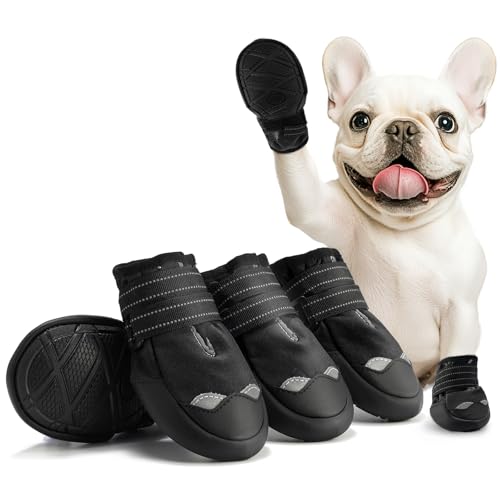 AOKOWN 4 Stück Hundestiefel, reflektierendes Netzgewebe, wasserdichte Hundestiefel/Haustier-Regenstiefel/Hunde-Outdoor-Schuhe, für mittelgroße und große Hunde (schwarz, Größe 3 (3.152.35/LW)) von AOKOWN