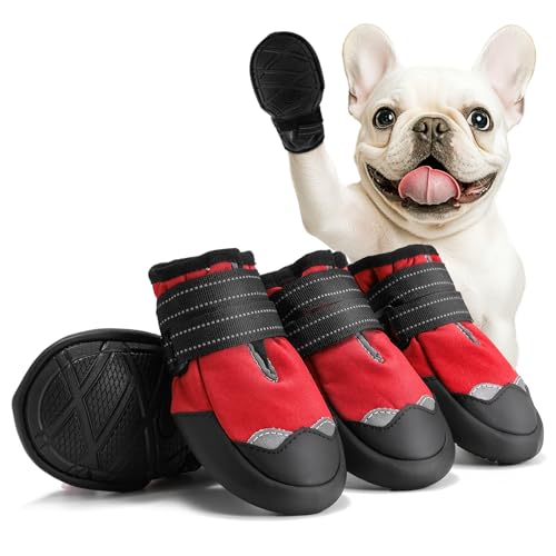 AOKOWN Hundestiefel, Netz-Hundeschuhe, Pfotenschutz, für den Außenbereich, klein, mittel, groß, Welpen-Stiefel (Größe 2 (2.952.15/LW), Rot) von AOKOWN