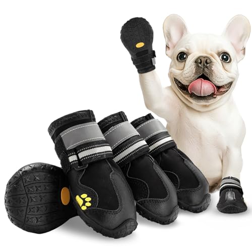 AOKOWN Hundestiefel, wasserdichte Hundestiefel, Regenstiefel, Outdoor-Winter-Hundeschuhe für mittelgroße bis große Hunde, mit 2 reflektierenden Befestigungsriemen, robuste Anti-Rutsch-Sohle, 4 Stück von AOKOWN