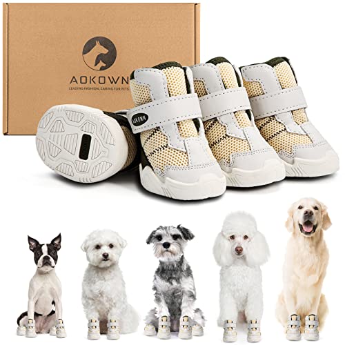 FBA-20220-W-7 Hundeschuhe für kleine Hunde, Stiefel für Winter, Schnee, heißer Gehweg, Hundestiefel, Pfotenschutz für Welpen, mit reflektierendem Streifen, rutschfeste Sohle, 4 Stück von AOKOWN