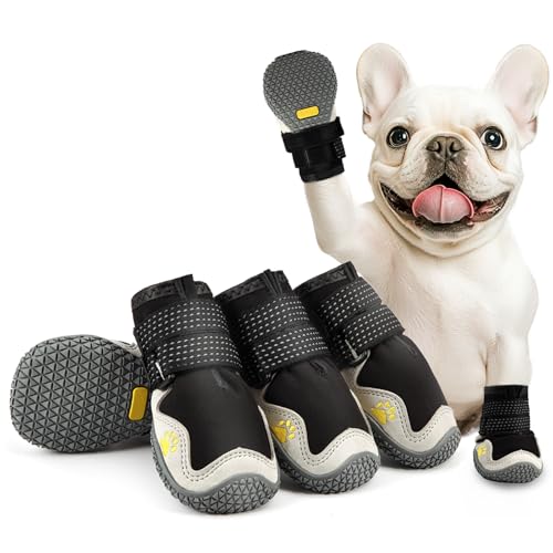 Hundeschuhe für den Winter, Schnee, heißer Gehweg, Hundestiefel und Pfotenschutz, Hundeschuhe für kleine Hunde mit reflektierenden Streifen, rutschfeste Sohle, 4 Stück von AOKOWN