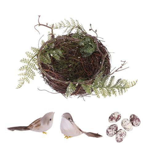 AOKWAWALIY 1 Set Vogelnest Vogel Kardinalnester Weihnachten Ornament Weihnachten Natur Kunst Handwerk Hochzeit Requisiten Gefälschte Vögel Vogelfreunde Sammlerstück Vogel Ornament Ast Vogel Rattan von AOKWAWALIY