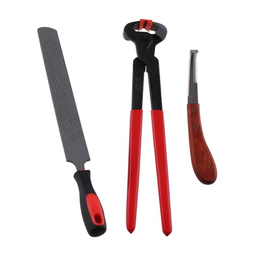 AOMIKITSTU Pferd Hufschmied Huftrimm Werkzeug 1 Satz, Horse Farrier Hoof Trim Tool Kit, Hufschneider Messerset, Werkzeugsätze für Hufschmiede (Hufmesser, 14Zoll Hufschneidezange, Hufeisenfeile) von AOMIKITSTU