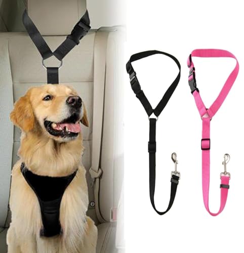 Hunde Sicherheitsgurt, Nylon Verstellbarer Anschnallgurt Hund, Haustiere Sicherheitsleinen Auto kopfstütze, Hundegurt fürs Auto, für alle Hunderassen und Auto Sitze Trunk, 2pcs,45-75cm von AOMiGT