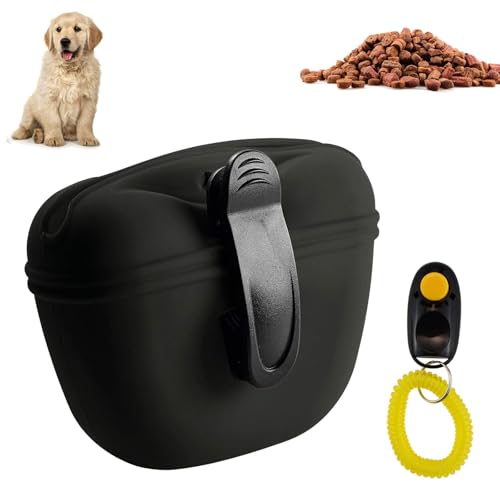 Leckerlitasche für Hunde, Hunde Futterbeutel aus Silikon mit Trainingsklicker, Silikon Hundeleckerli Beutel, Pet Training Snack Tasche, für Welpentraining oder Hundespaziergänge, Hüftgürtel Fanny Pack von AOMiGT